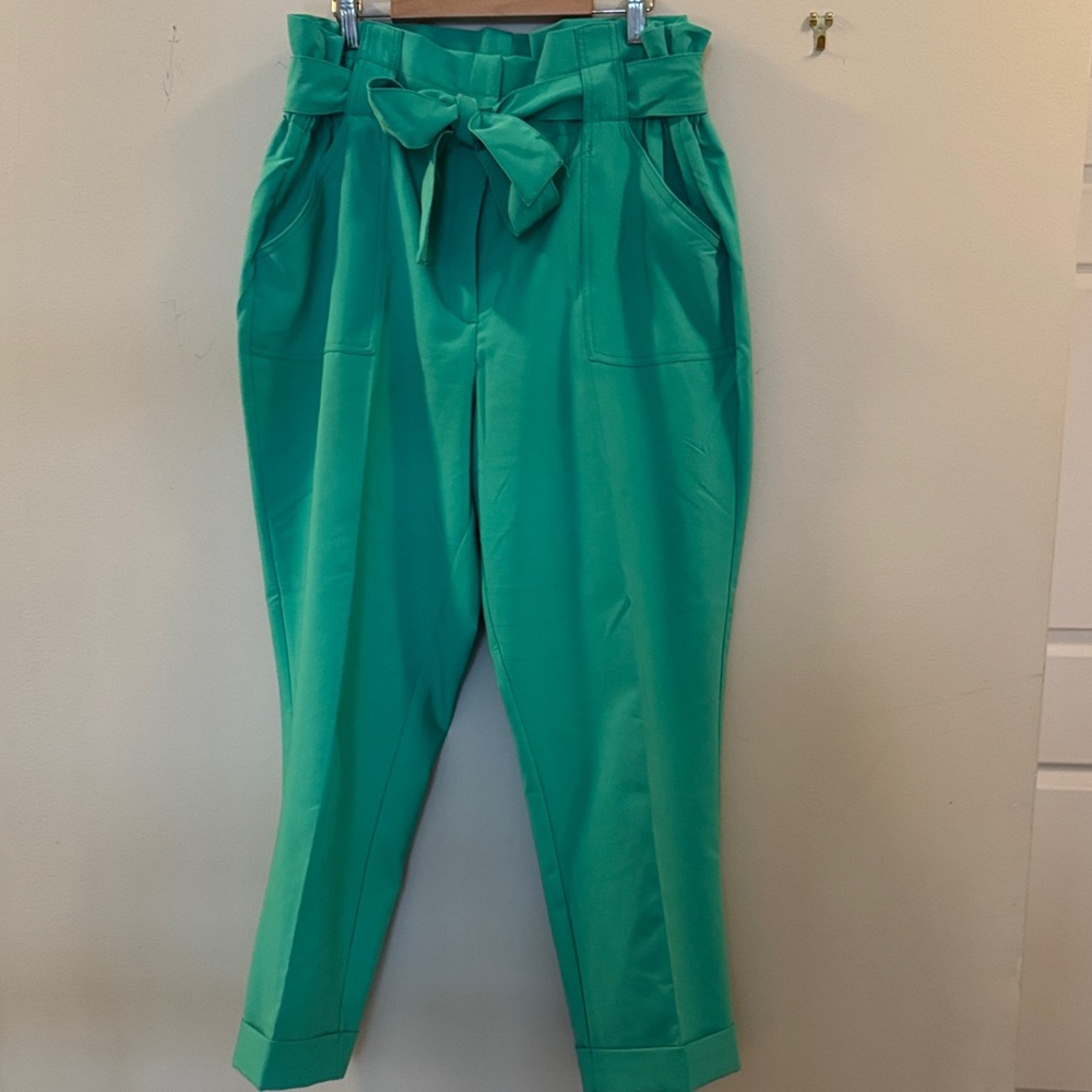 New York & Company Vibrant Green Tie-Waist Cropped Pants